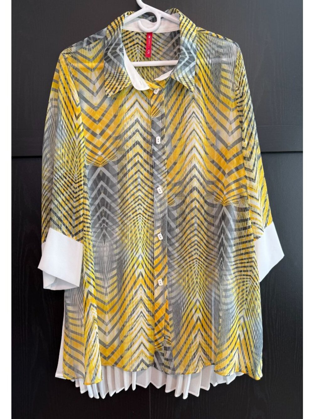 IC By Connie K Button Down Sheer Collared 3/4 Sleeve Pleated Blouse 1X Dressy